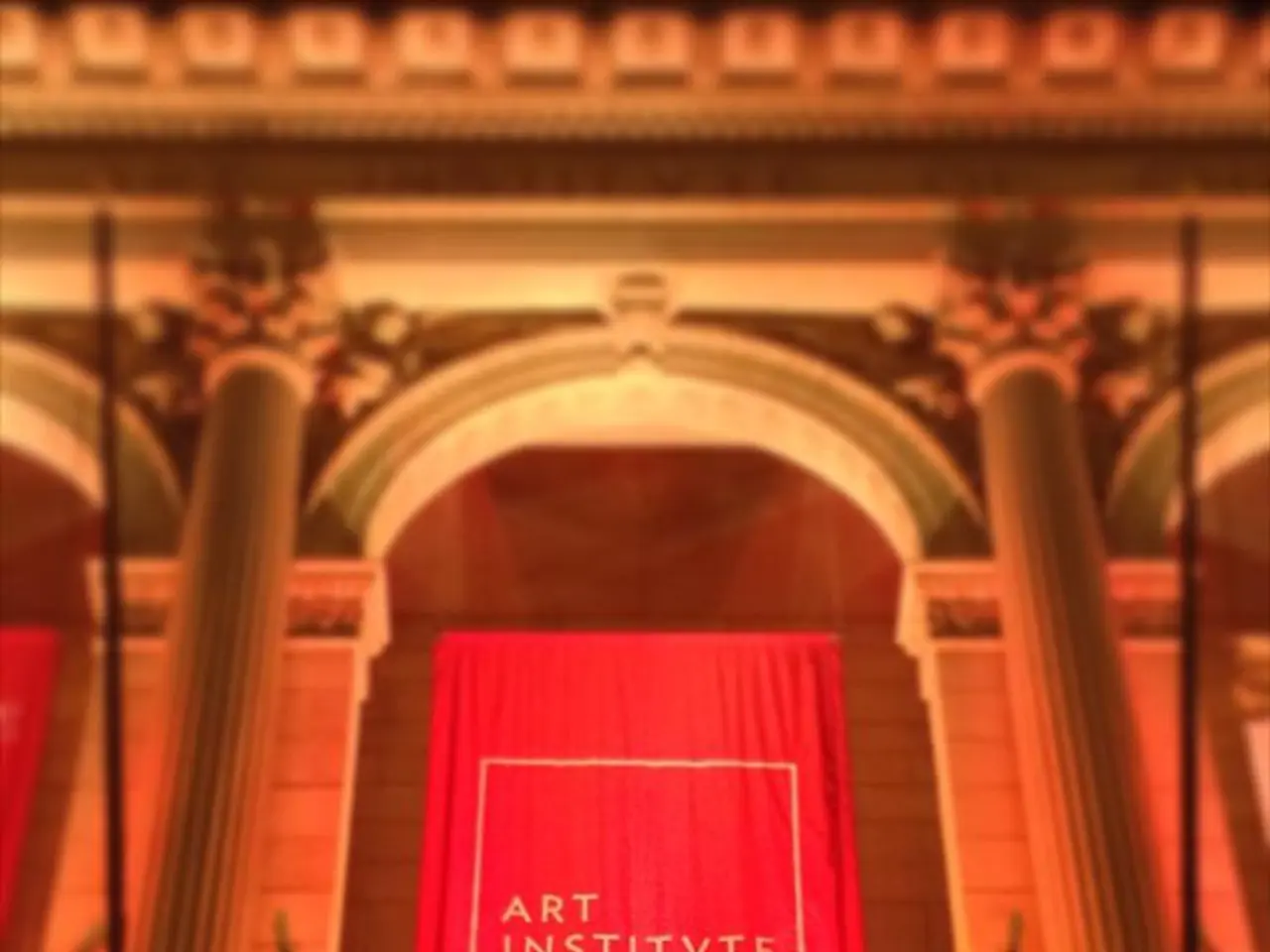 In this image we can see a building, there are pillars, there is a curtain, also we can see the...