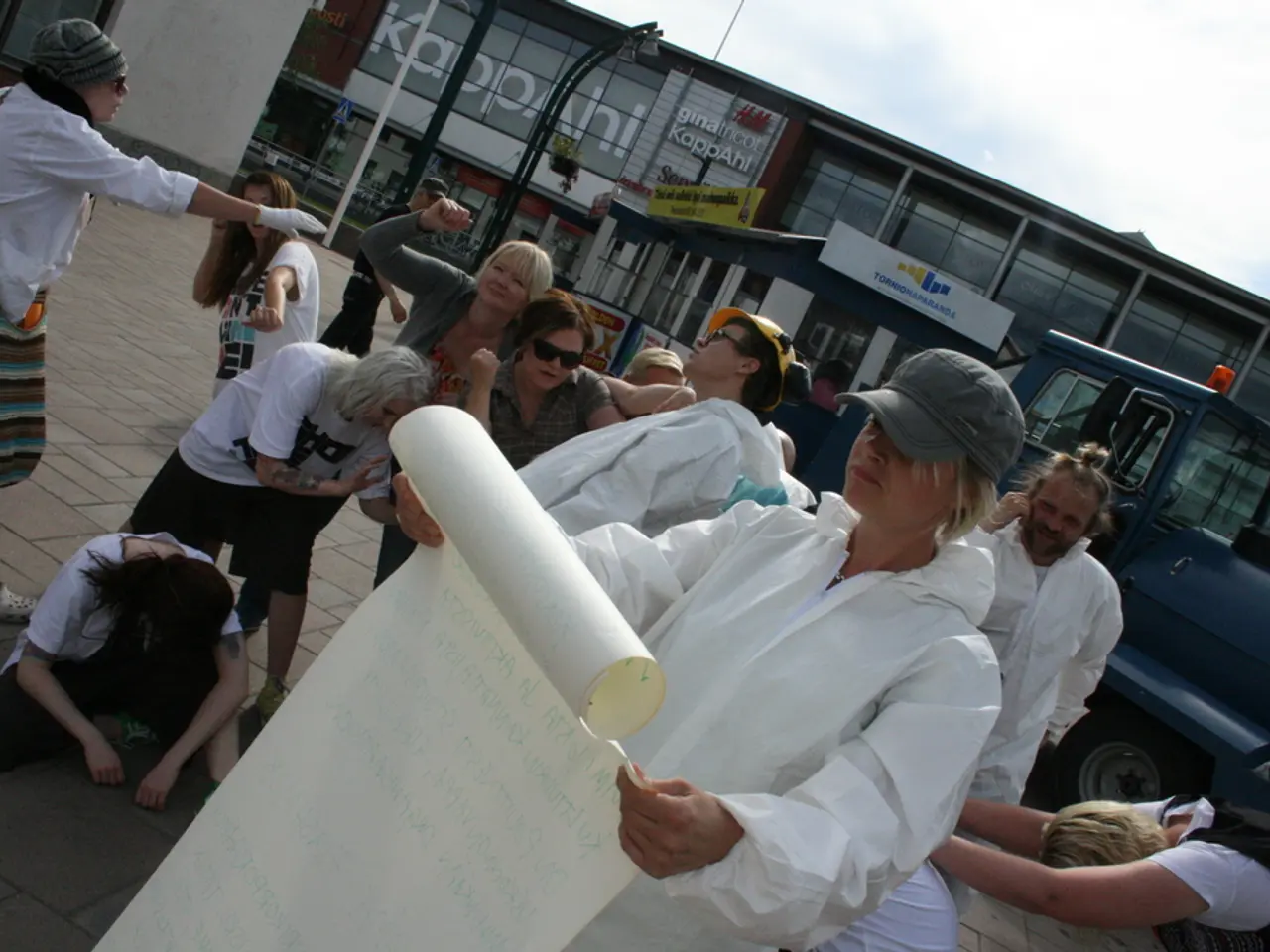 In this image in the center there are a group of people some of them are fighting, and in the...