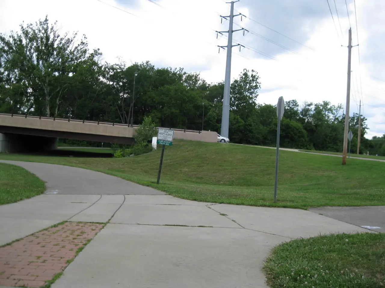 This image is clicked outside. At the bottom, there is a road. To the right, there is green grass...
