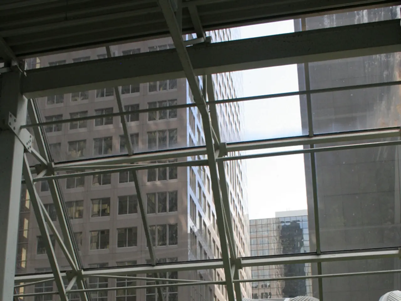 In this image I can see few buildings, number of windows, shadows and few plants over here.