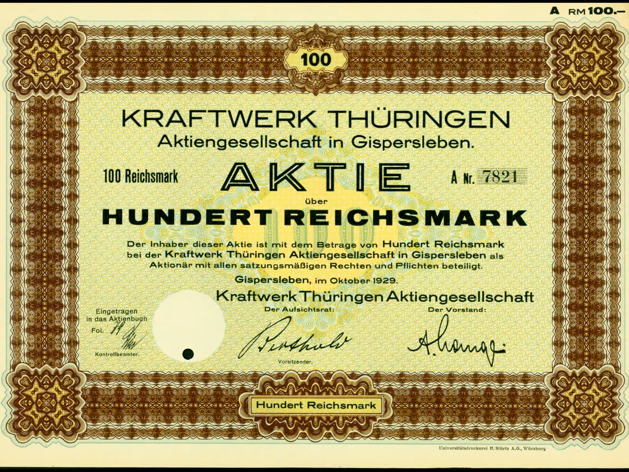 The image shows a certificate issued by the German government with a black background and a gold...