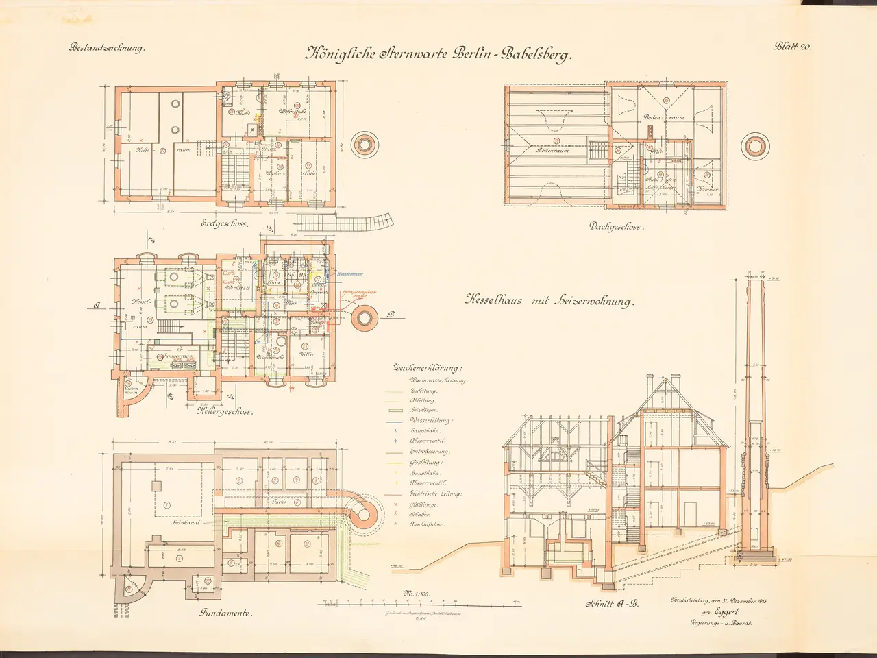 The image shows an old book with a drawing of a building on it, which is the original plan of the...