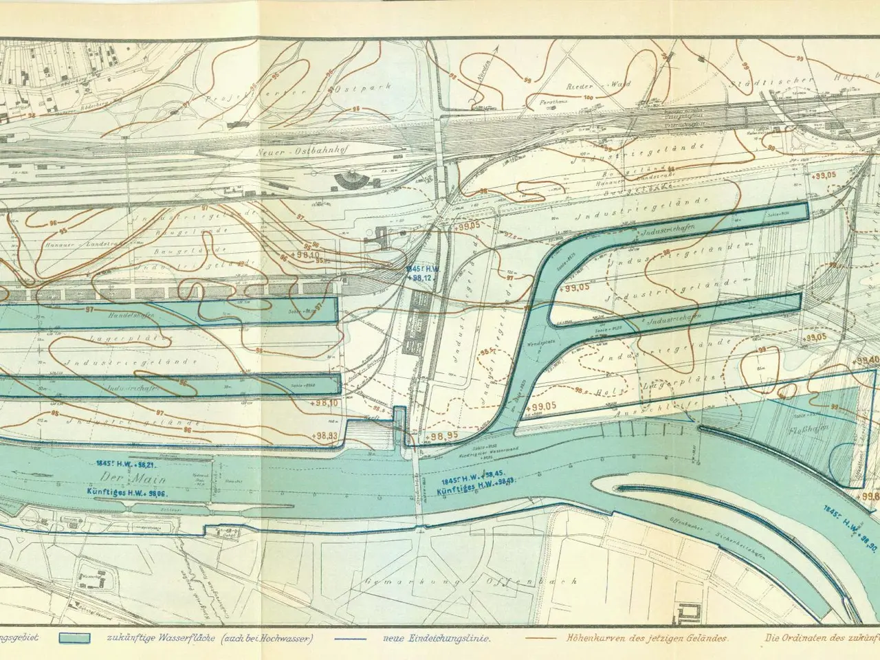 The image shows an old map of the city of Berlin, Germany, with a river running through it. The map...