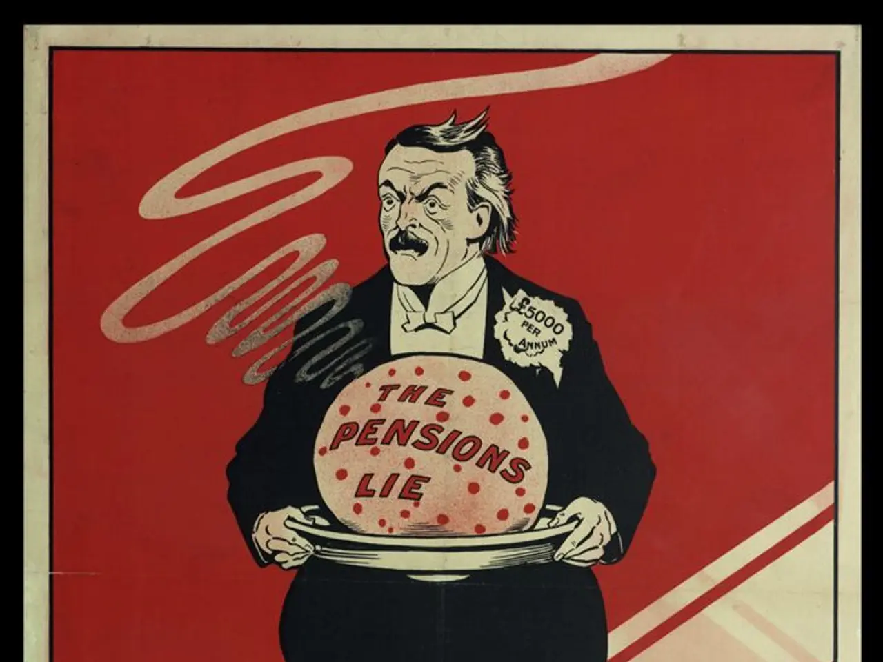 The image shows a poster of Lloyd George, a man with a stern expression on his face, holding a...