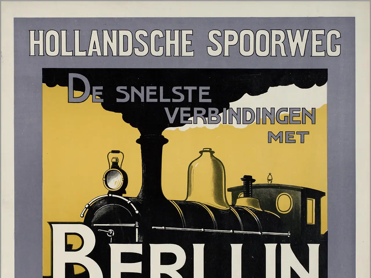 The image shows a poster advertising a train in Berlin, Germany. The poster features a picture of a...