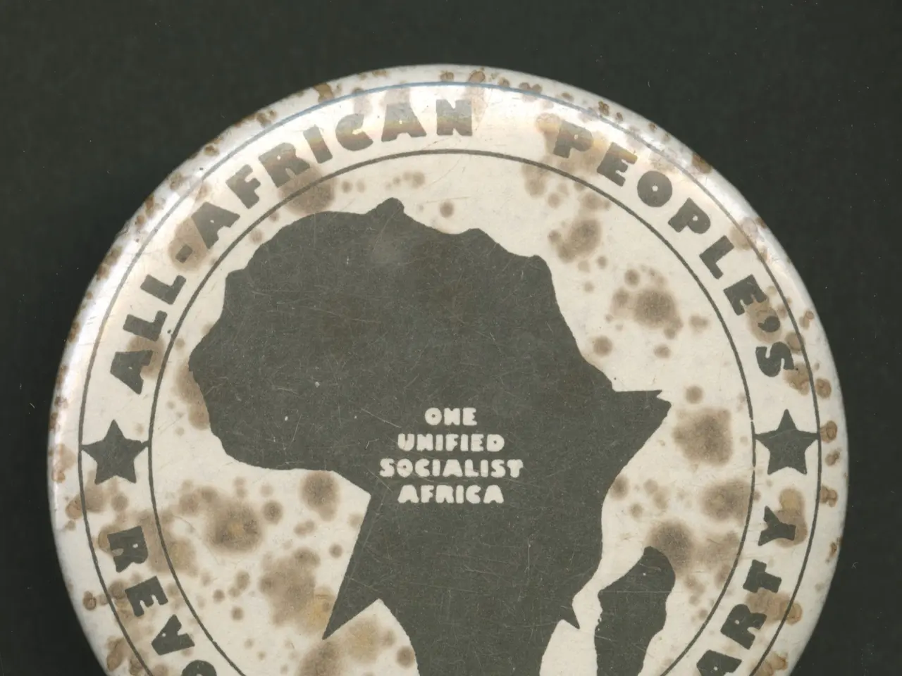 The image shows a badge with the words "All African People's Revolutionary Party" written on it...