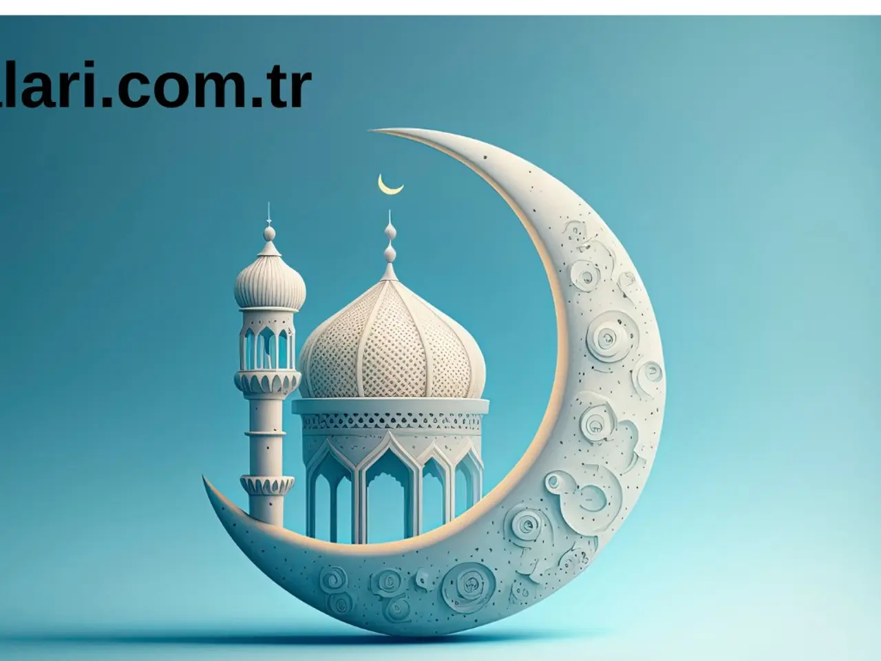 The image shows an animated crescent moon with a mosque in the background and the words "Ramadan...