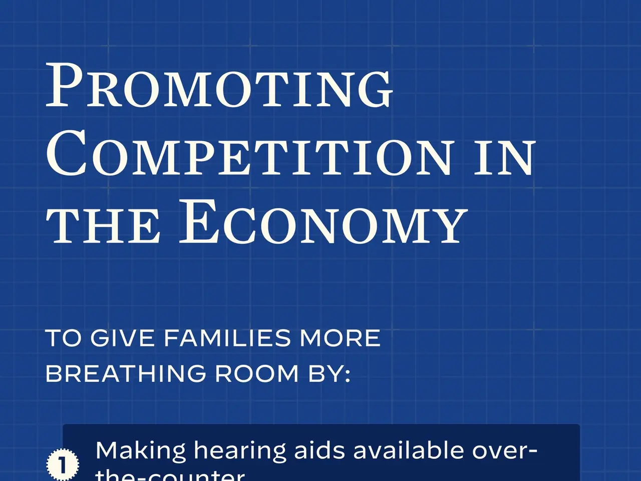The image shows a poster with bold text that reads "Promoting Competition in the Economy" and a...