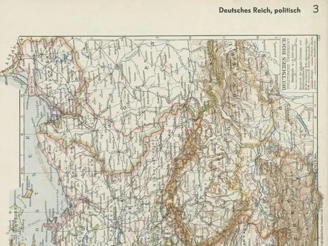 The image shows an old map of Germany from the 19th century, depicting the political divisions of...