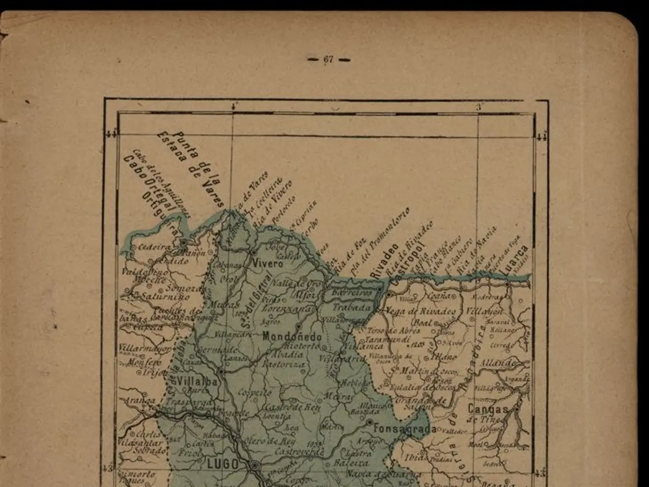 The image shows an old book with a map of Portugal on it. The map is detailed and shows the various...