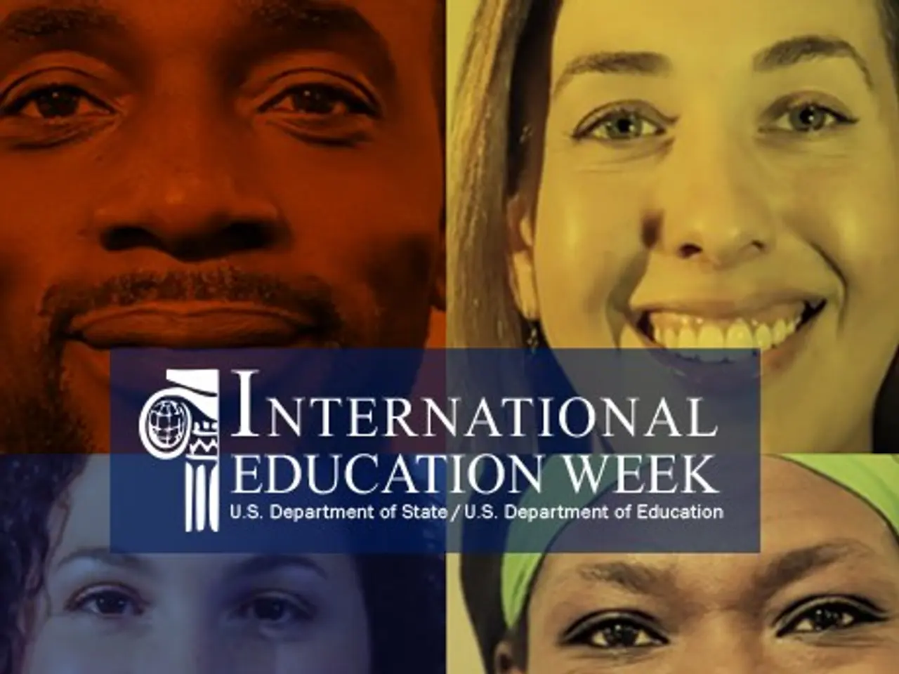 The image shows a collage of four smiling people with the words "International Education Week" in...