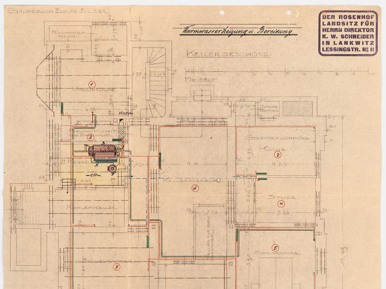 The image shows a drawing of a building with a lot of wires on it, which is a plan of the Rosenhof...