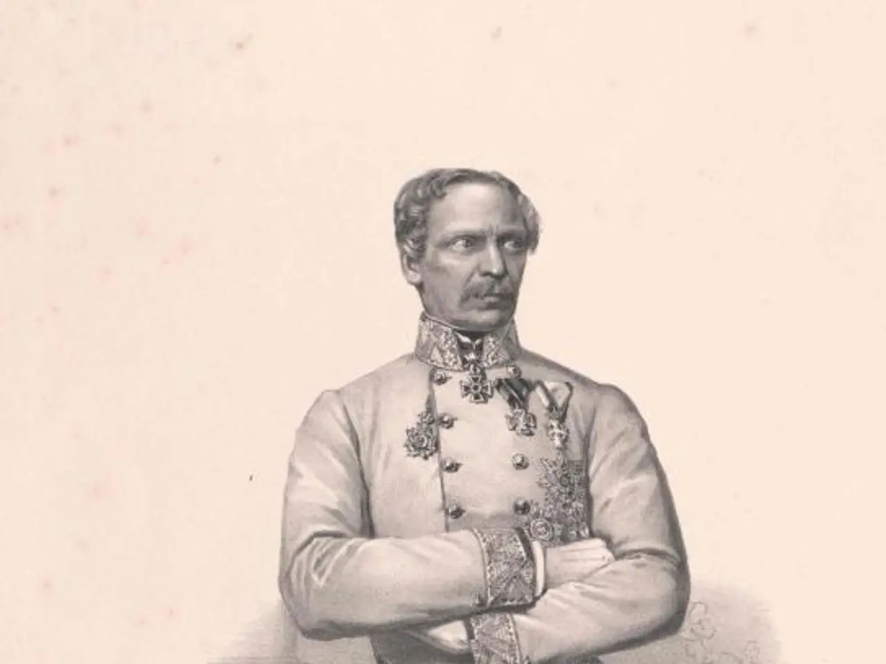 The image shows a portrait of Carl Freiherr von Mertens, a German military officer, standing with...