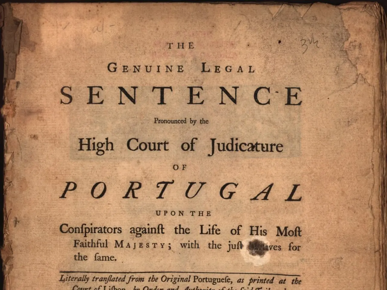 The image shows an old book with a black background and a stamp on it. The text on the paper reads...