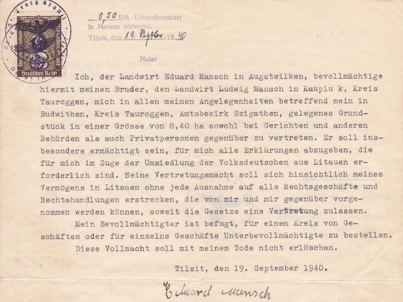 The image shows a typed letter from the German Army to the President of the United States, dated...