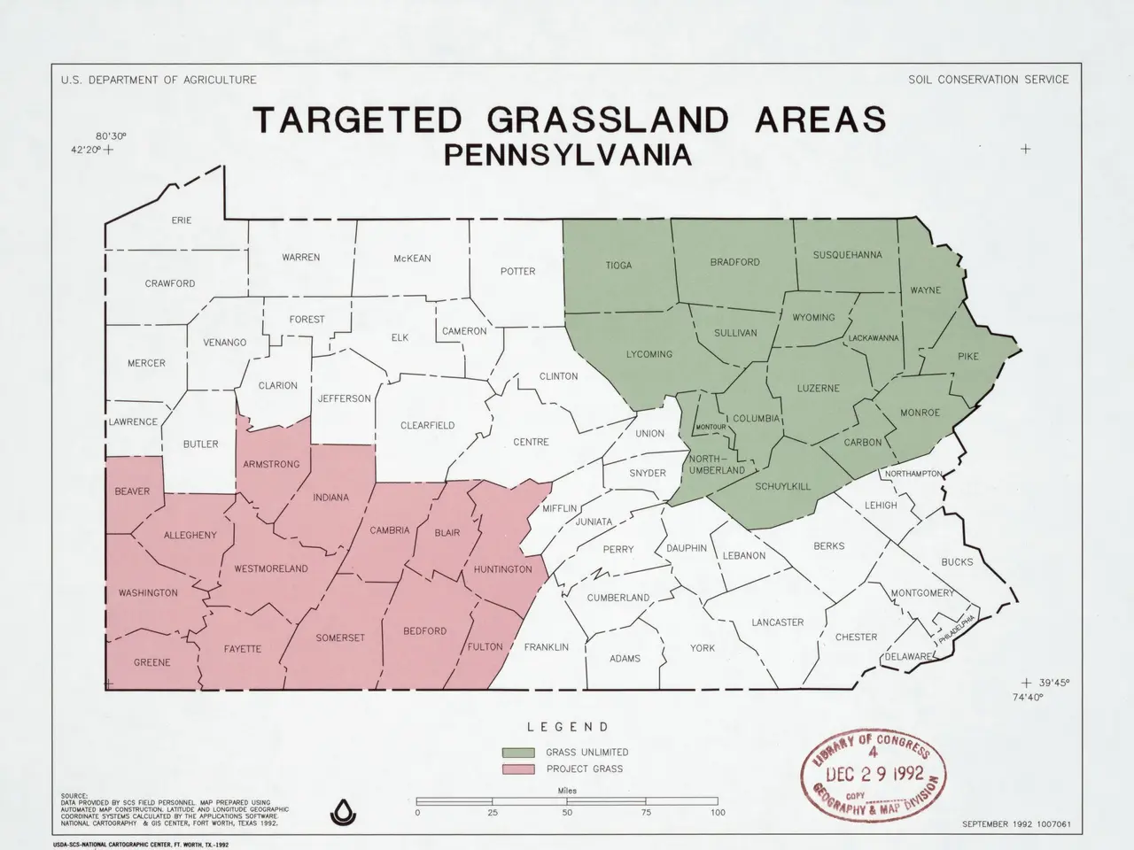 The image shows a poster with a map of Pennsylvania, highlighting the targeted grassland areas. The...