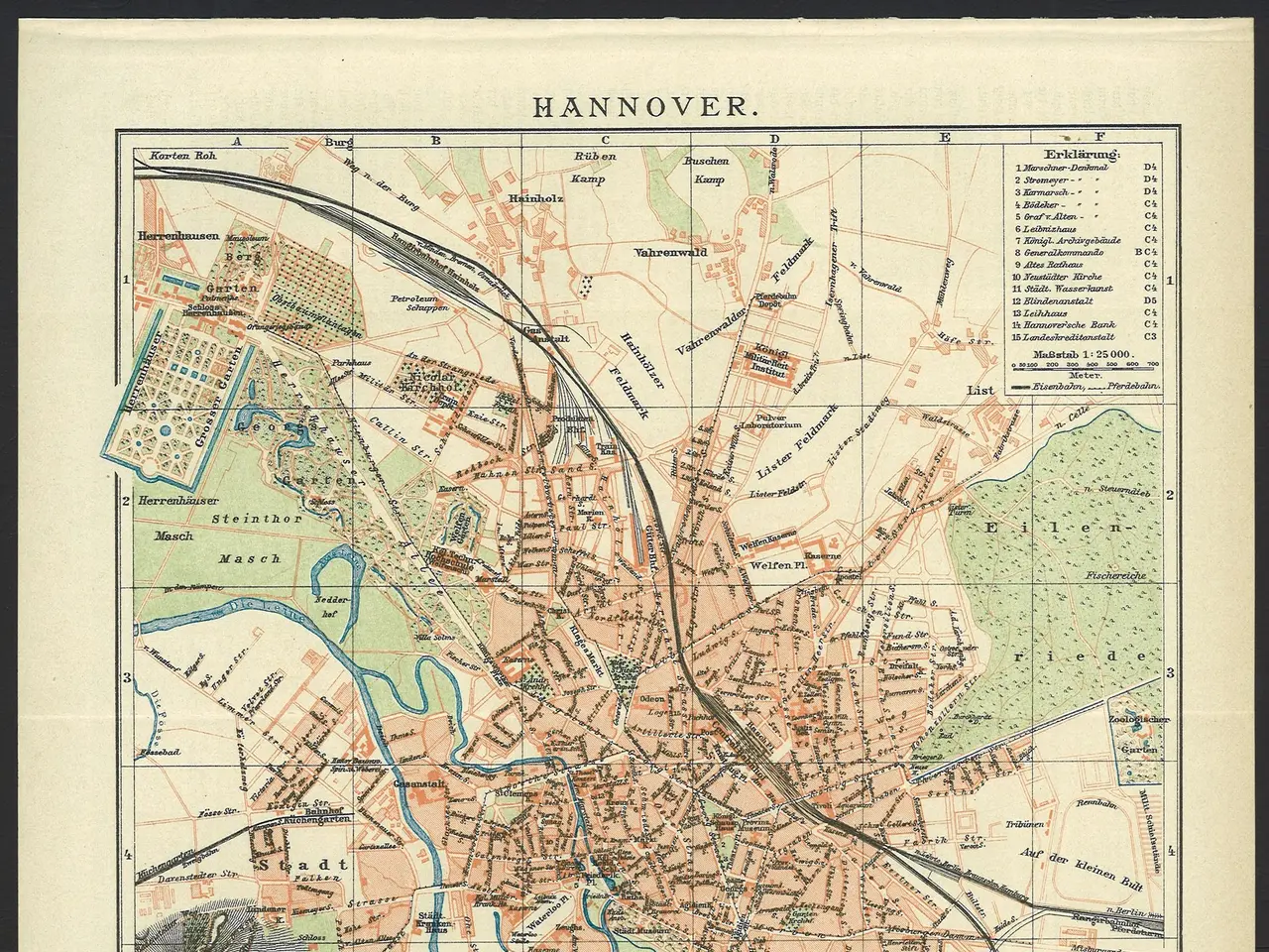 The image shows an old map of Hannover, Germany, framed in a photo frame. The map is detailed and...
