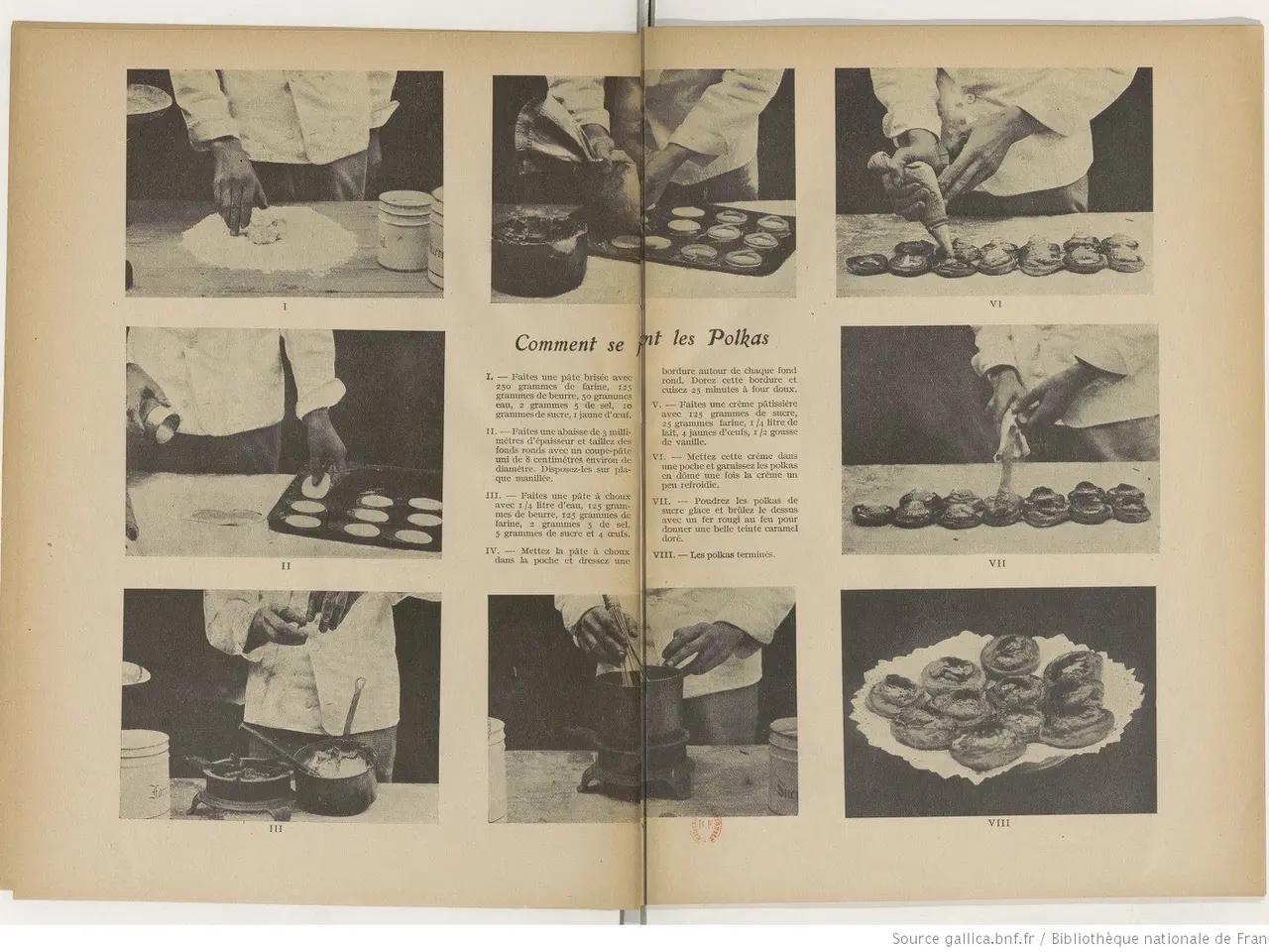 The image shows an open book with pictures of people making food on it. The book is placed on a...