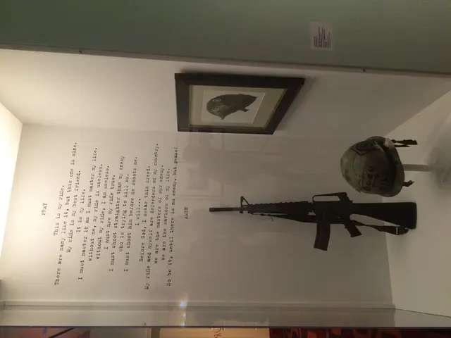 It is a tilted image, there is a weapon kept in an enclosed surface and above the wall there is...