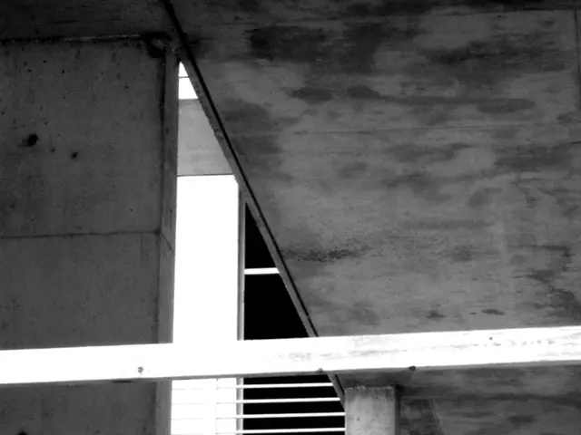 In this picture I can see there is a building and there is a railing. This is a black and white...