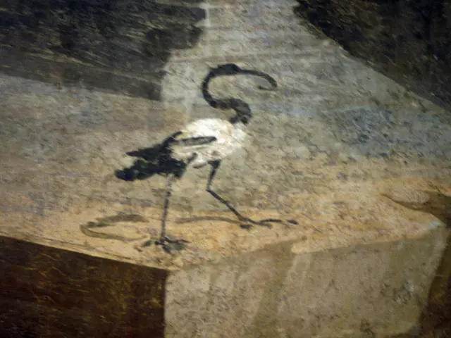 This image is a painting. In this we can see a crane.