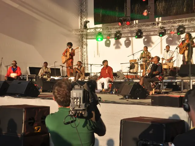 This looks like a musical concert. where all the people on the stage are playing some musical...