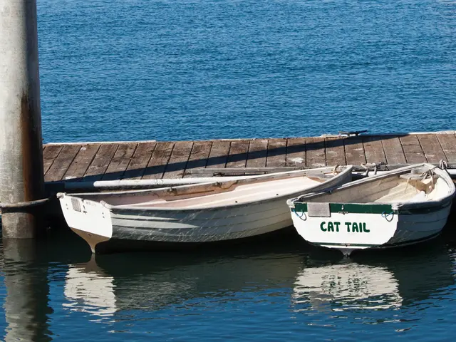 In this image we can see the two boats on the surface of the river. We can also see a pole and also...