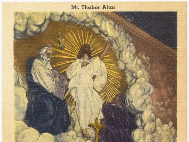 This picture shows a paper cutting. we see few men in the picture and we see text at the bottom and...