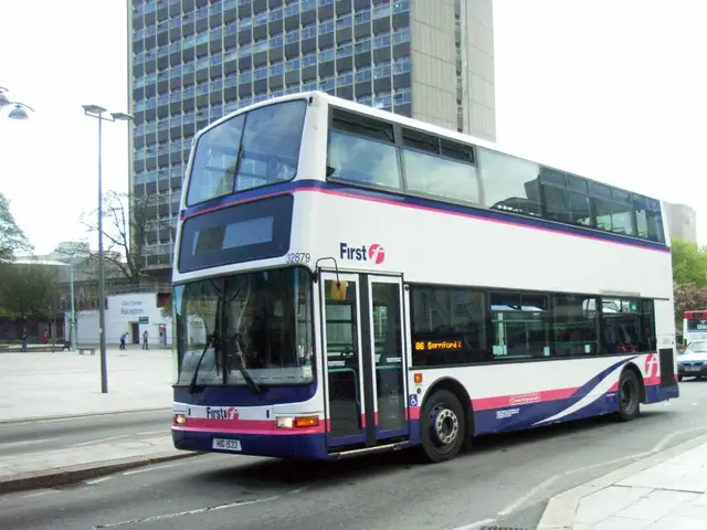 This picture is clicked outside the city. In this picture, we see a double decker bus is moving on...