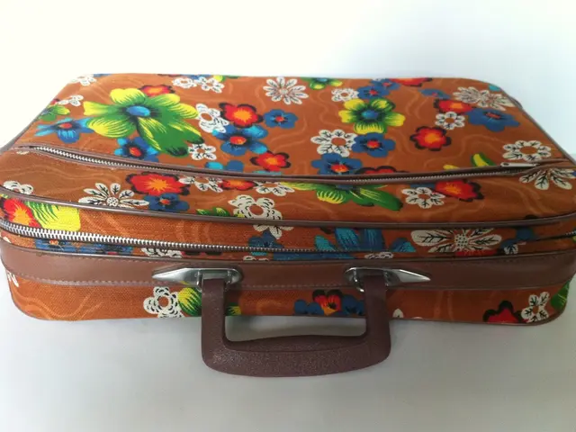 This picture shows a suitcase. with a colorful pictures on it