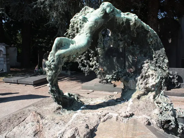 Inside a graveyard there are many graves and a lot of trees around them and in the front there is...