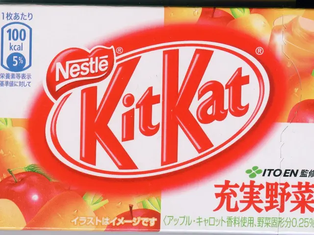 It is a zoomed in picture of a kitkat pack and on the pack we can see the images of fruits. We can...