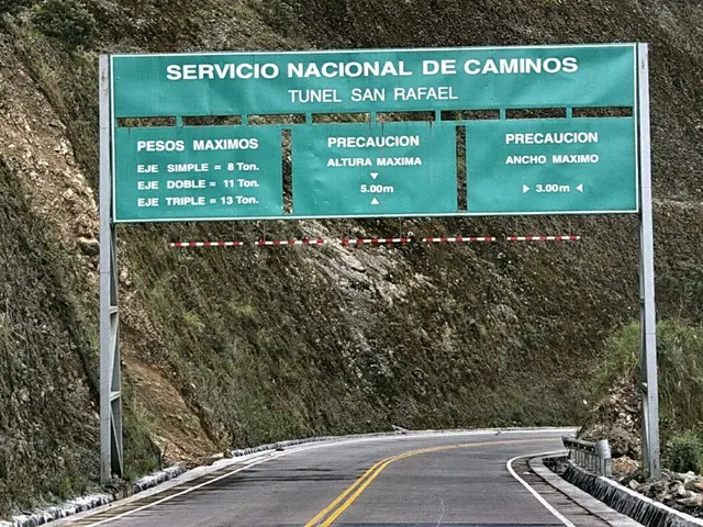 In this image we can see there is a road, above the road there is a board with some text and...