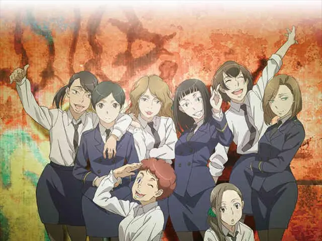 This is animated image in this image in the center there are some girls who are standing, and two...