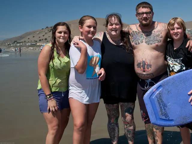 As we can see in the image there are few people here and there, water, houses, trees, hills and...