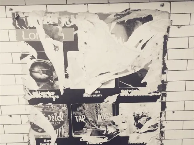 This is a zoomed in picture. In the center there is a poster on the wall and we can see some...