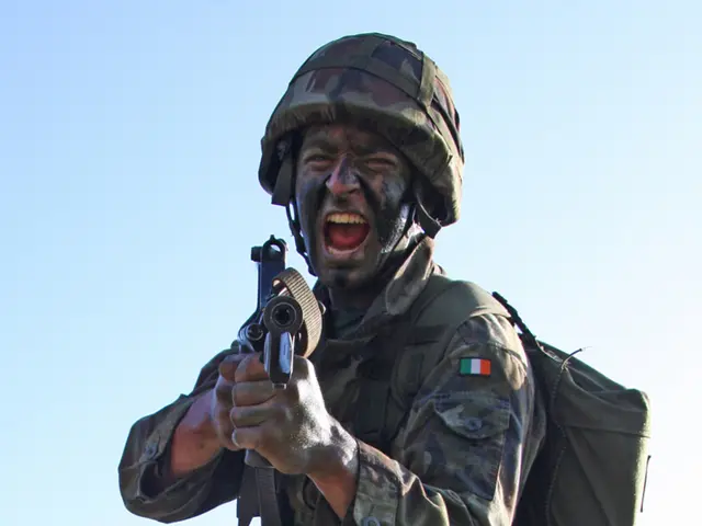 In the center of the image, we can see a person wearing an uniform of an army and we can see a...