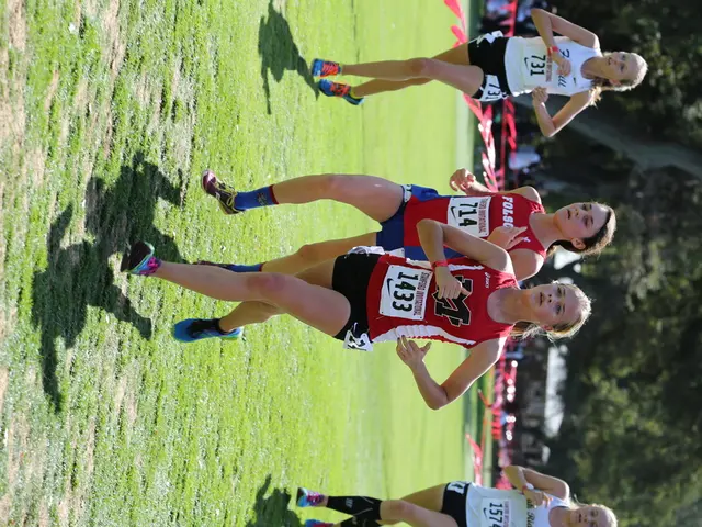In this image I can see group of people running wearing red color dress. Background I can see trees...
