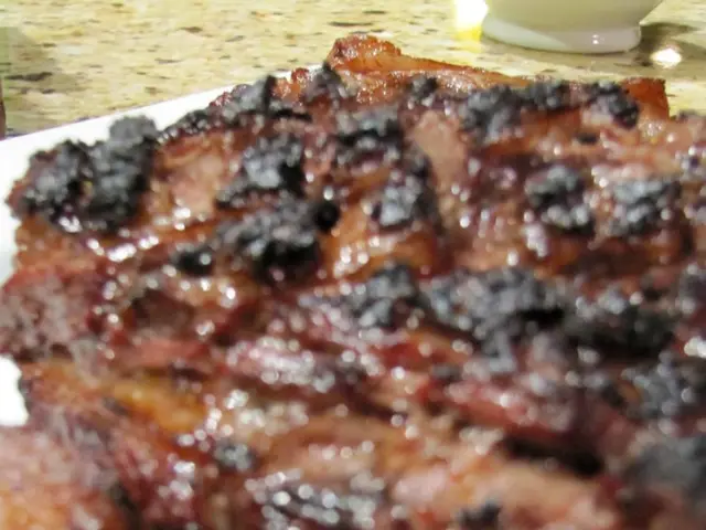 In this image there is a grilled meat on the plate.