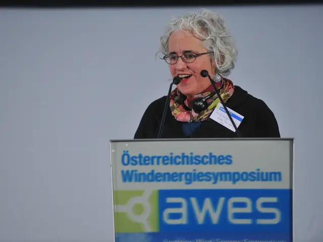 In this picture we can see a person wearing scarf, headphones, standing and seems to be speaking...