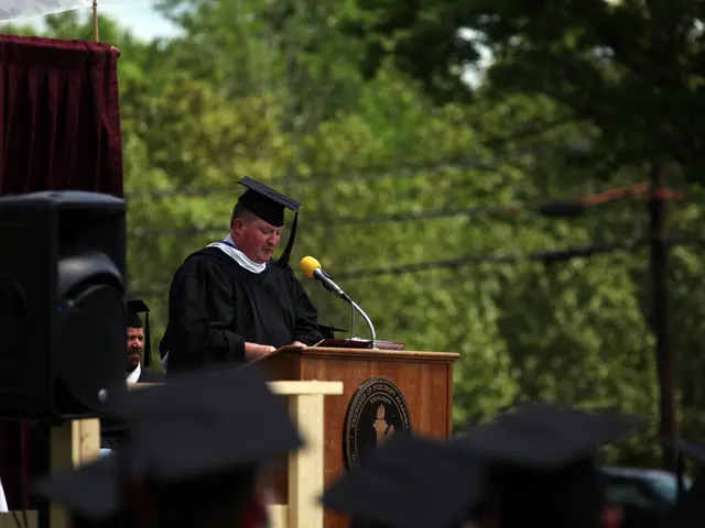 In this image, we can see a person in front of the podium. There is a speaker on the left side of...