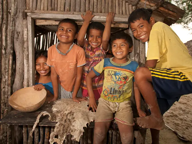Here in this picture we can see a group of children present over a place and we can see all of them...