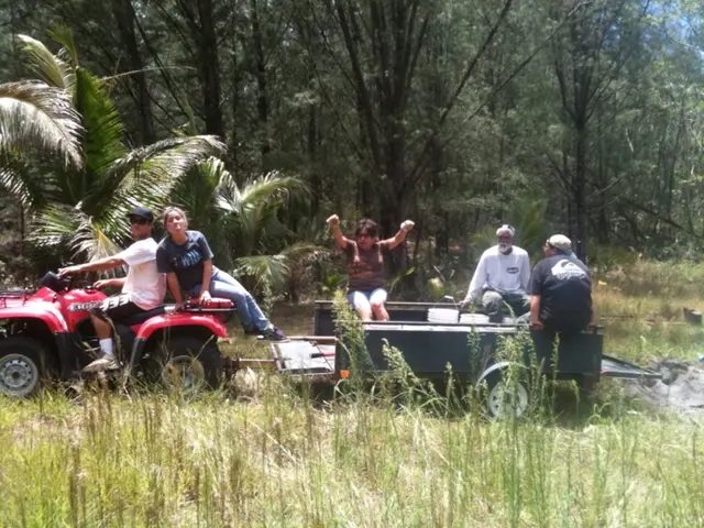 In this picture we can see some people sitting on tractor and where person is riding the tractor...