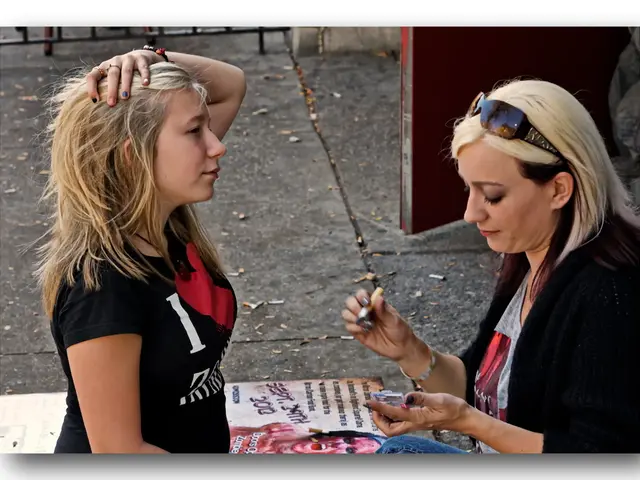 This is an edited picture. In this image there is a woman with black t-shirt is sitting. On the...