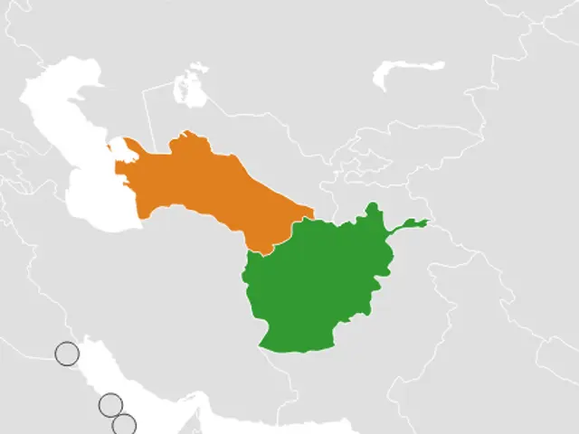 The image shows a map of Iran with its provinces highlighted in green, orange, and white. The map...