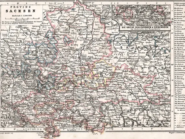 The image shows an old map of the kingdom of Saxony, Germany, with the provinces of Bavaria and...