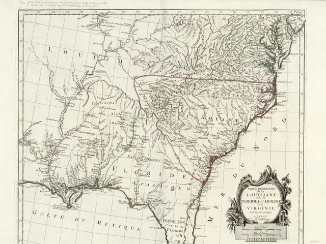 The image shows a paper with a map of the United States of America, including Louisiana, Florida,...