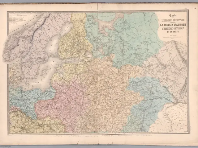 The image shows an old book with a map of Germany on it. The map is detailed and shows the various...