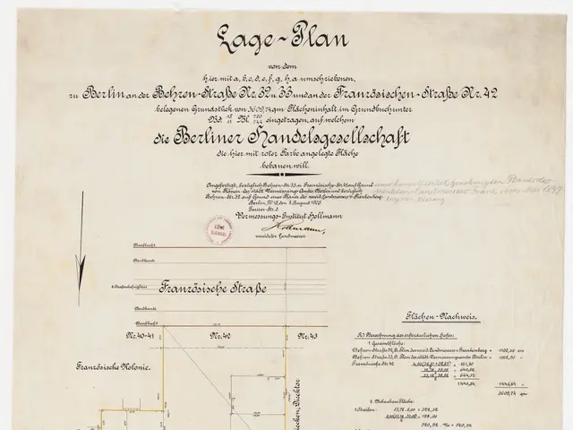 The image shows an old document with a map of a building on it, which is a plan of the Berliner...