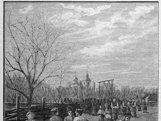 The image shows a group of children playing soccer in a park, surrounded by trees and a building in...